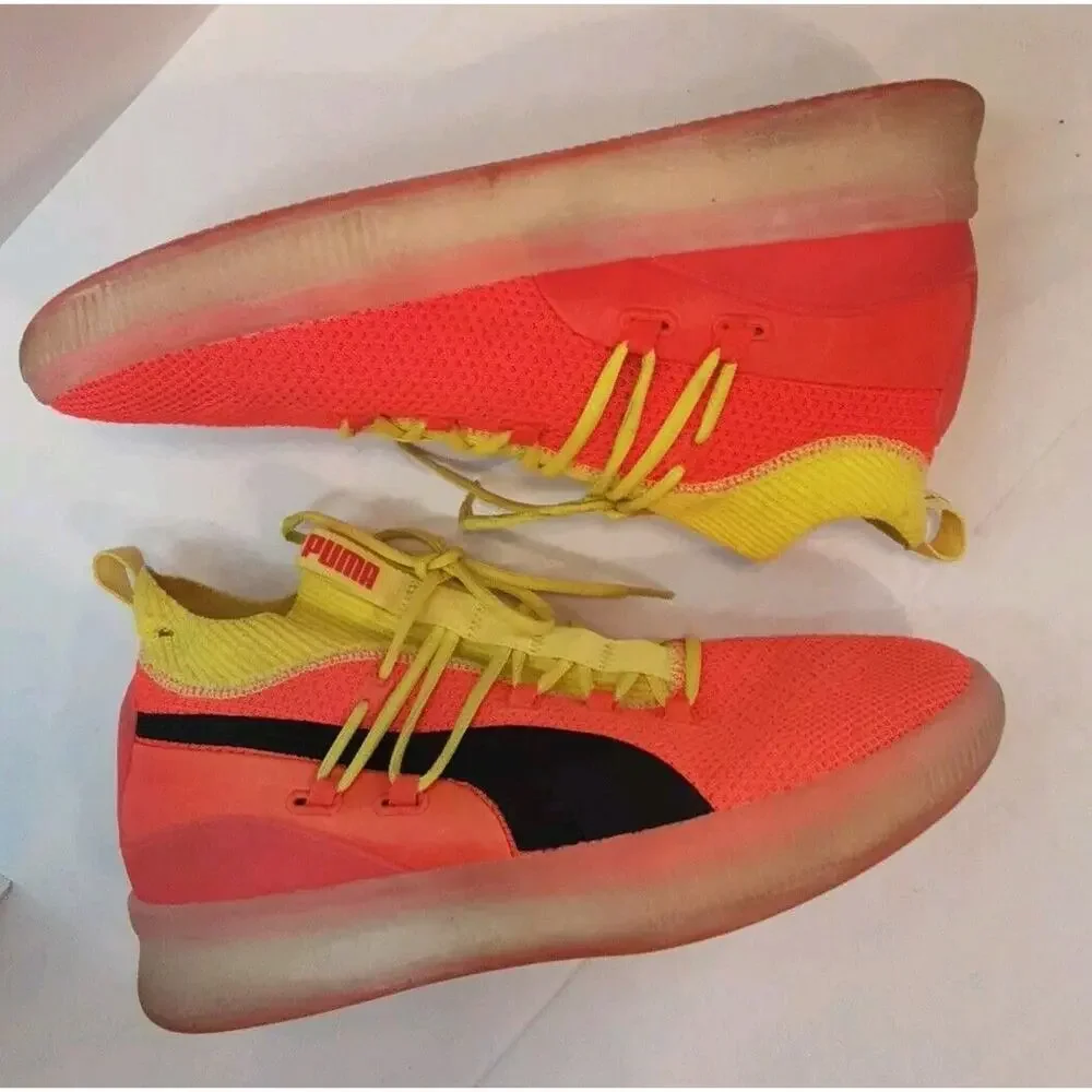 Puma Men's 10.5 Clyde Court Running Sneaker Neon Orange Yellow Hi-top Sneaker